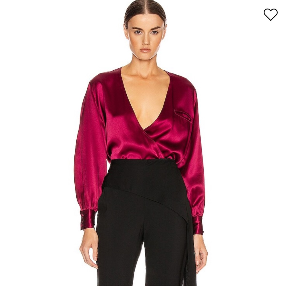 NWT Fleur Du Mal Wrap Blouse in Burgundy
